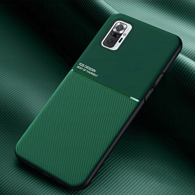 car magnetic holder case for xiaomi redmi note10 pro case leather texture silicone shockproof coque cover for red mi note 10 pro: for Redmi Note10 4G / green