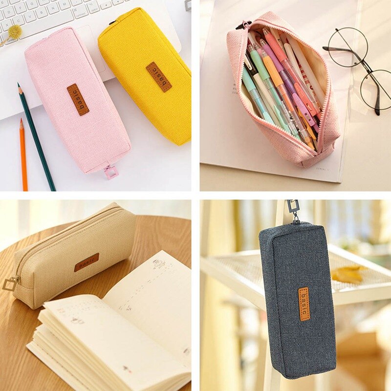 Estuche de lápices sólido Simple estuches de lápices para estudiantes de algodón Lino papelería lápiz artículos para la mochila del colegio bolsa de papelería