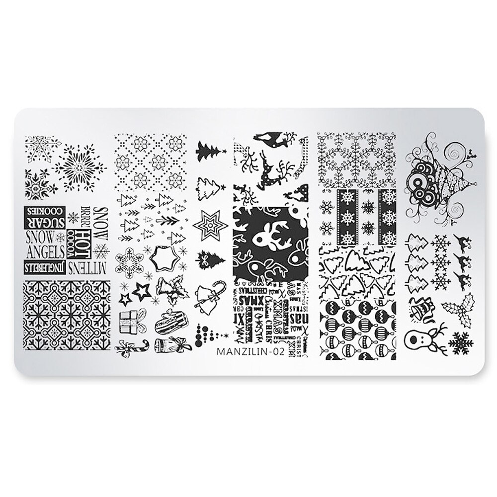 Kerst rechthoekige nagelprint stalen plaat mal kerstboom print sjabloon 6 x 12cm nail art transfer print tool: 02