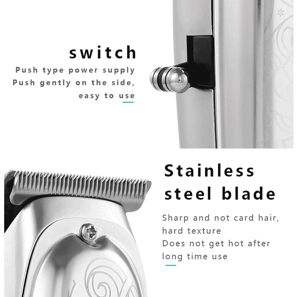 VGR-061 Brand Silver All Metal T Blade Finish Haircut Machine 0mm Baldheaded Hair Clipper Men Electric Hair Trimmer