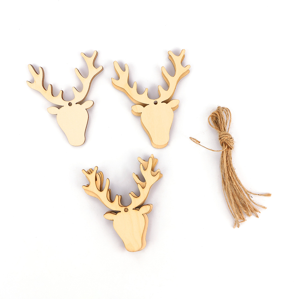10 stk / sæt blandet formet træ xmas diy håndværk hjorte engel juletræ træflis hængende vedhæng ornamenter fest dekorationer