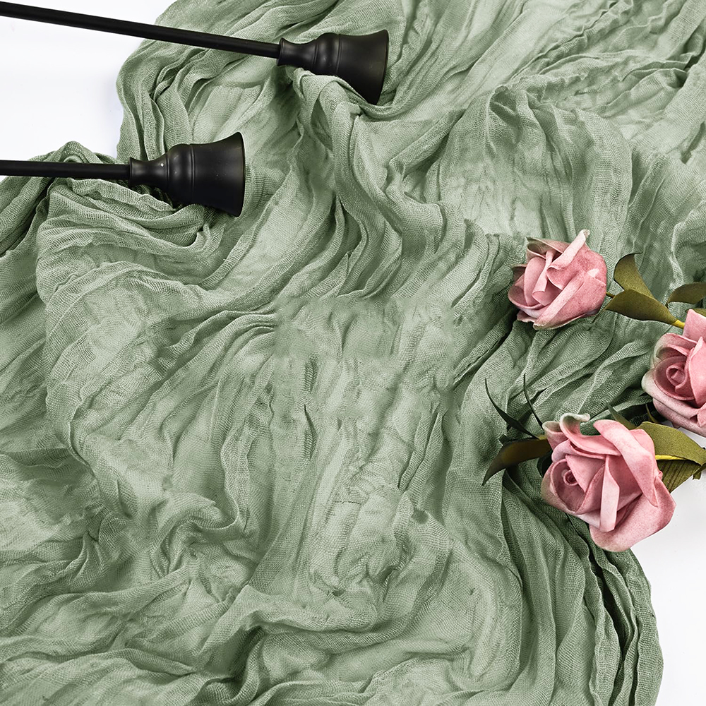 Salviagrön ostduk bordslöpare rustik boho gasväv blå rosa bordslöpare bröllop babyshower födelsedagsfest heminredning: 32*210cm / Vit