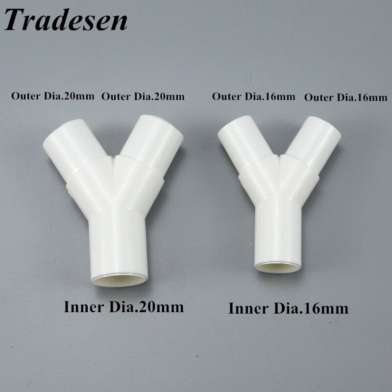 1 st pvc tradesen 16mm/20mm plast y-formad trevägsgaffel vattenrör y tee anslutning akvarie koppling upvc rör adapter