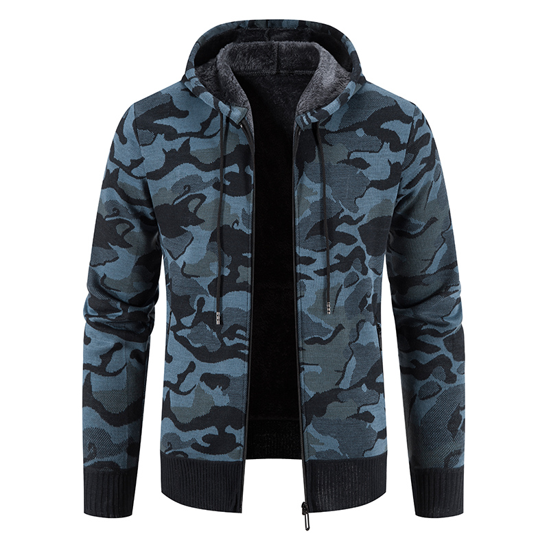 Sudaderas con capucha de invierno para Hombre, suéter de punto, abrigo con cremallera, chaqueta de camuflaje Y2K, sudaderas de lana con cremallera, abrigo abierto, ropa para Hombre: XL / Azul
