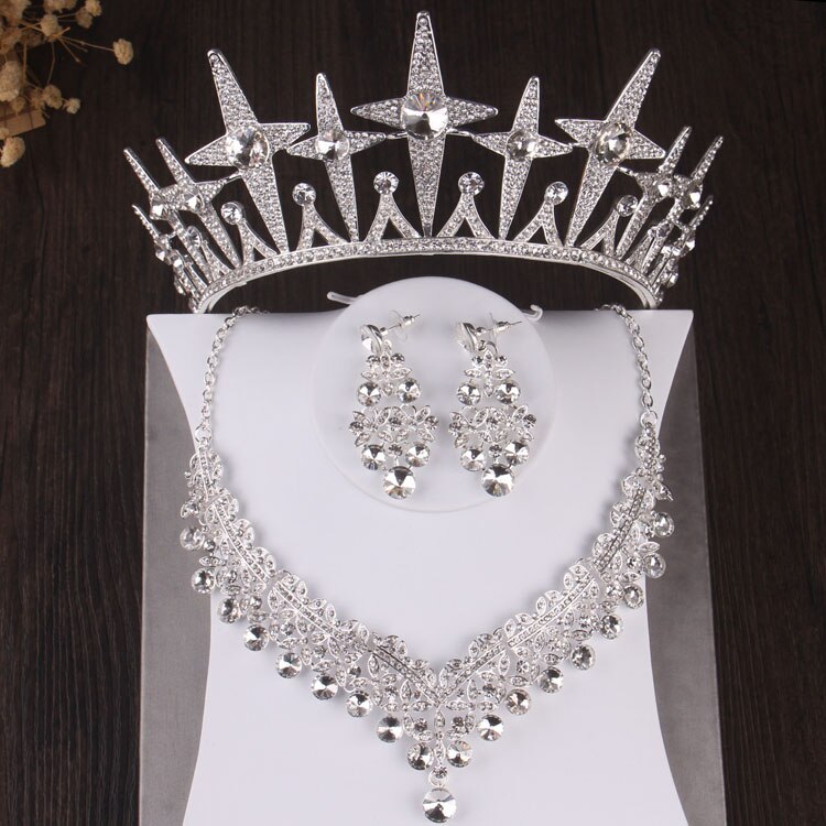 Luxo cristal espumante estrela conjunto de jóias de noiva strass tiaras coroa colar brincos casamento contas africanas conjuntos de jóias