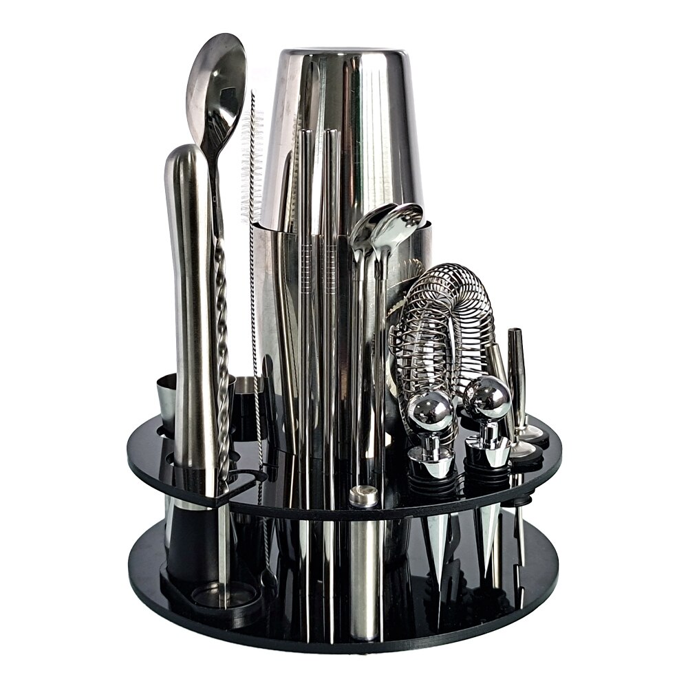 Bartender Kit, Cocktail Shaker Set With Rotating Acrylic Holder. Home DIY Suit for Mixed Drinks Martini Bar Tools Perfect: 20P boston
