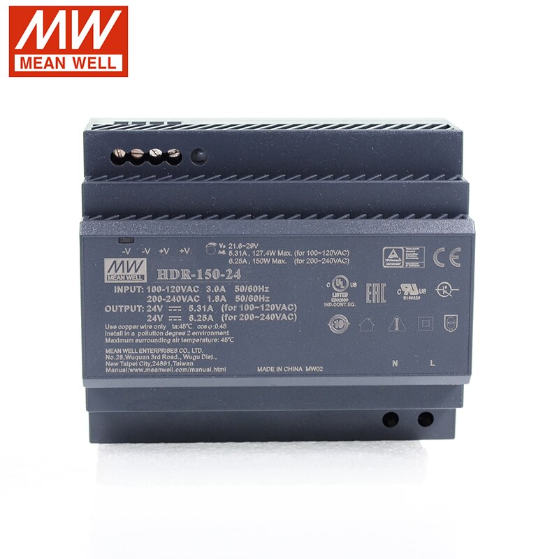 Mean well hdr -150 series  dc12v 15v 24v 48v 150w original high power & effect ultra slank trinform din skinne strømforsyning