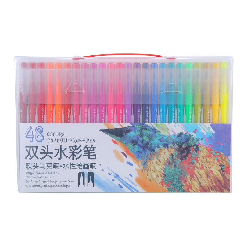 12/24/36/48/72/100 stk farver fineliner dobbelt spids pensel pen tegning maleri akvarel manga kunst kopi markør pen skoleudstyr: 48 farver
