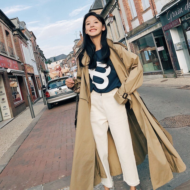 Gabardinas de mujer ropa de calle holgada mujer trabajador ropa de calle gabardinas largas Mujer OL oversize Trench FY12
