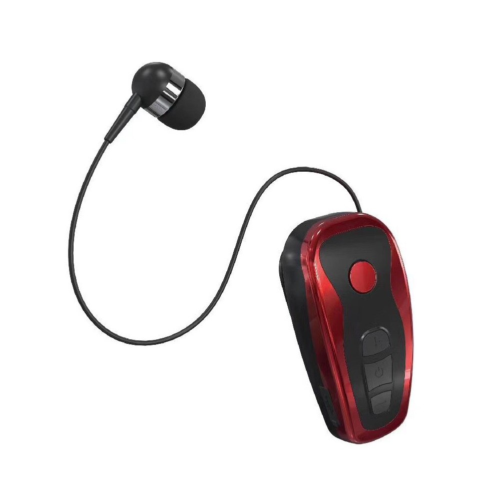 Q7 Wireless Convenient Bluetooth 4.1 Earphone Stereo Headset Voice Report In-Ear Retractable Wire Business Neck Clip: Black Red