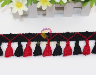 1 yard/lot kwastjes franjes katoenen kant rand kleding naai accessoires gordijn lint naai kant stof voor doe-het-zelf knutsel kleding: 4 zwart en rood