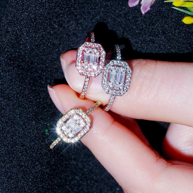 Cwwzircons erittäin kiiltävä kuutio zirkonia tasoittaa rakkaus ruusukulta sormukset naisille kihlasormukset häänauha boho korut  r159