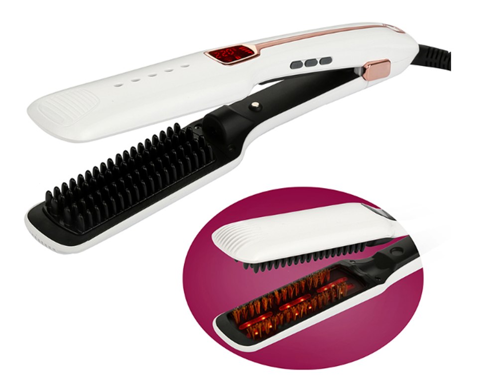 Hair Care Ultrasonic Infrared Hair Steam Straightener Cold Flat Iron Hair Treament Styler Therapy Hair Care Tools: white / US