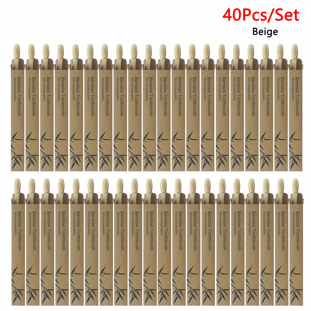 40 Pack Zahnbürste Umweltfreundliche Regenbogen Bambus Weiche Fibre Zahnbürste Biologisch Abbaubar Zähne Pinsel Solide Bambus Griff Zahnbürste: Beige