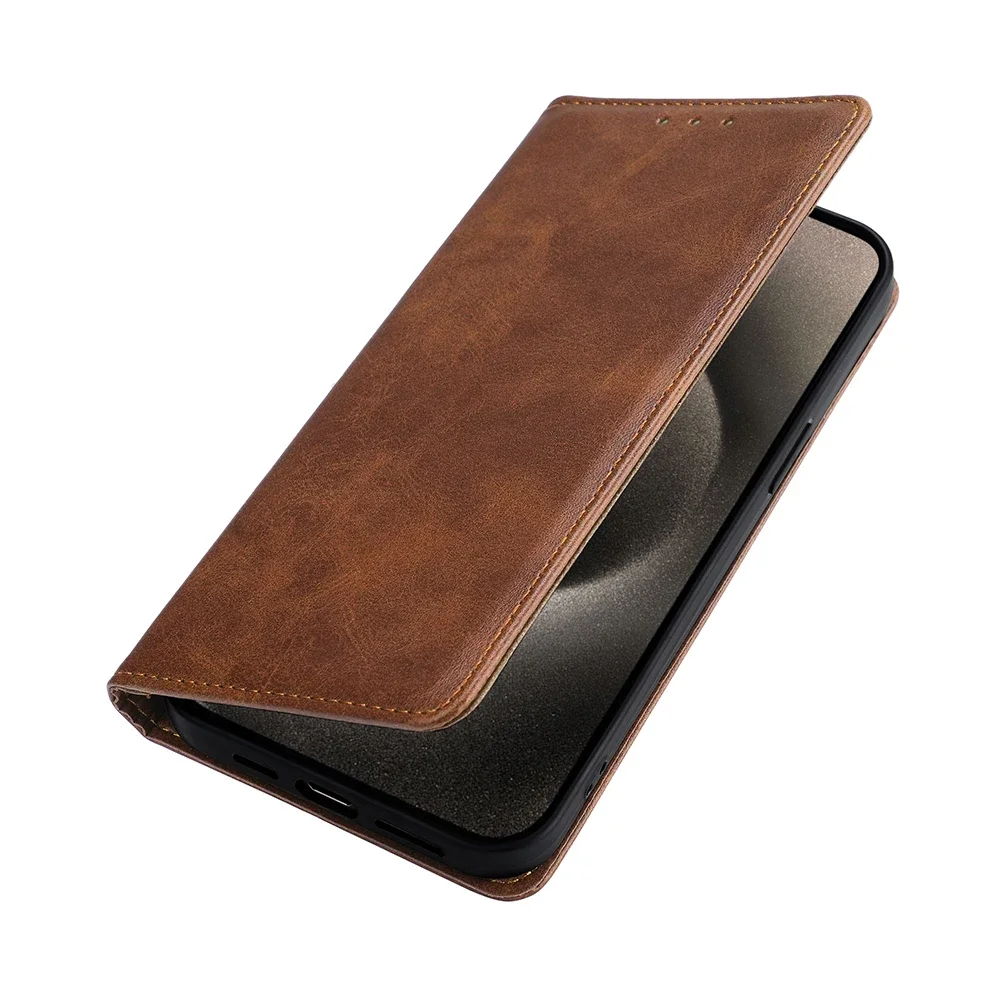 Redmi A2 Hülle, modische Leder-Brieftaschen-Buchhülle für Xiaomi Redmi A1 A2 A1 Plus A2 Plus, magnetische kippen-Handyhülle mit Kartenfächern: Aluminium / Braun