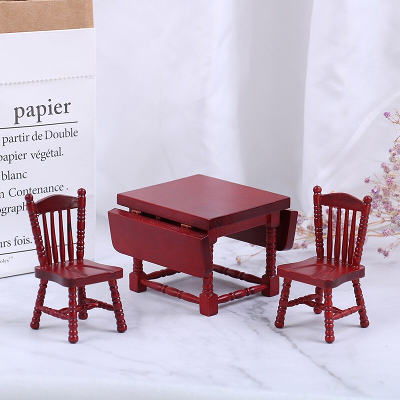 1Set 1:12 Dollhouse Miniature Folding Dining Table Chair Doll House Wooden Furniture Toy