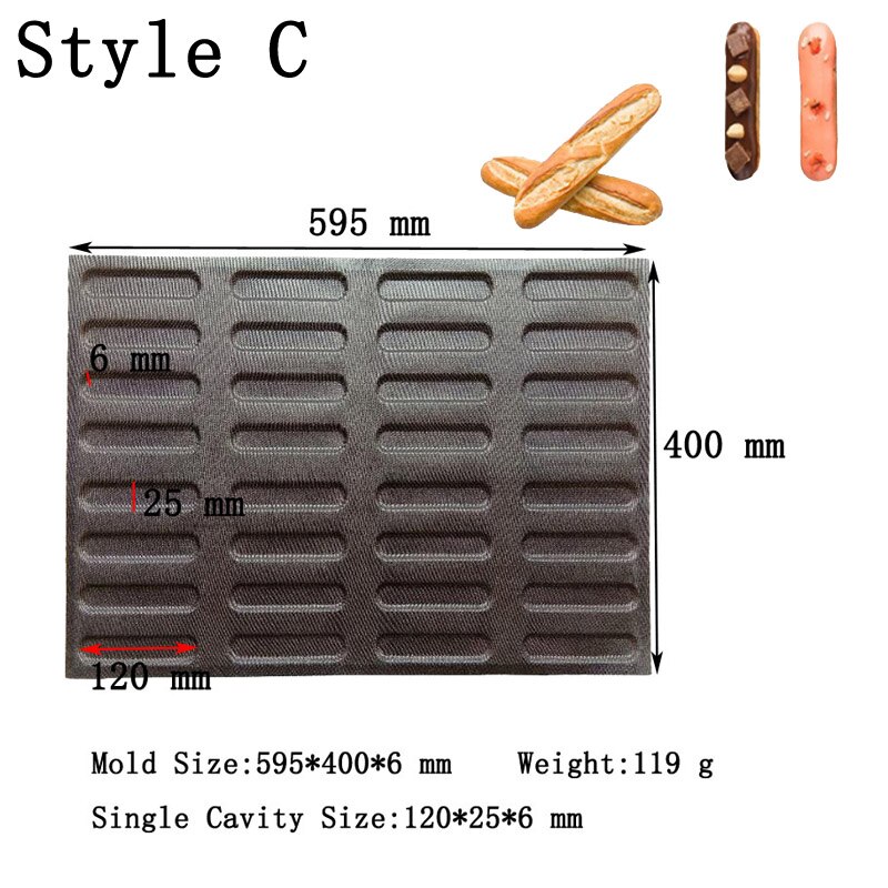 French Dessert Puff Cookies Pan Food Grade Eclair Baking Mold Perforated Fiberglass Silicone Butter Bread Mould Bakeware: Style C
