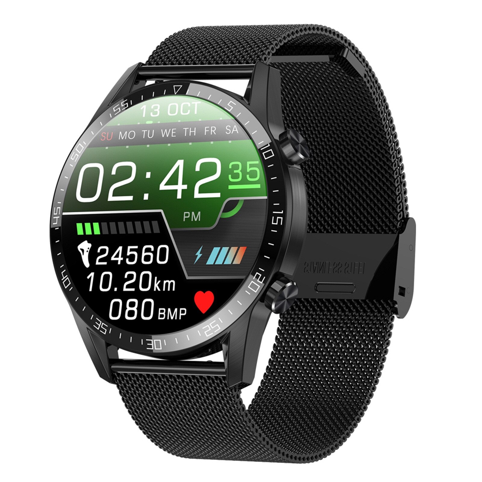 BEHATRD Smartwatch - 1.28" Temperature, Heart Rate, GPS - IP68 Waterproof - Rubber & Silicone Strap: E