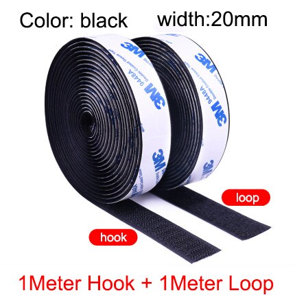 20/25/30/50/100mm 3M Velcro for Carpet Hook Loop Fastener Self Adhesive Tape Sewing Cloth Strap Roll Strong Sheet Auto Sticker: 20mm black