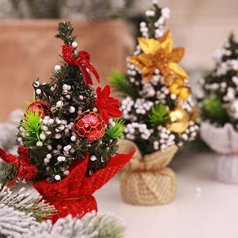 Juletræ 20cm års borddekoration kunstig bordplade mini xmas træ dekorationer miniature træ