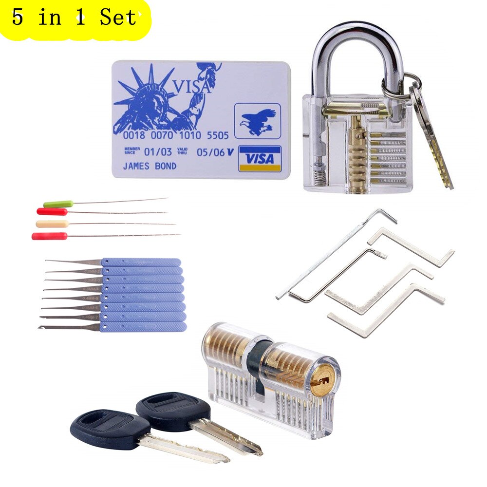 Professionele Slotenmaker Gereedschap Set Slotenmaker Praktijk Gereedschap Transparant Lock 5 stks Spanning Moersleutel 10 stks Broken Key Extractor: Bruin