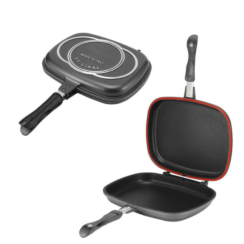 32Cm Grill Pan Double Side Portable Anti-Burn Handvat Keuken Benodigdheden Grill Pot