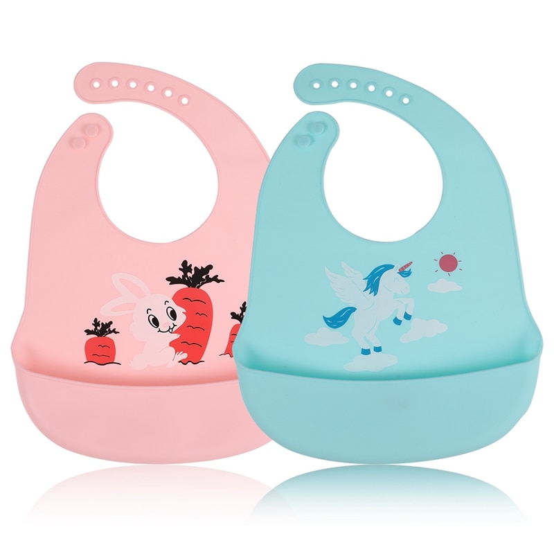 2 pçs silicone babadores de bebê fácil limpar confortável macio à prova dwaterproof água babadores de alimentação mantém manchas fora dos desenhos animados unisex