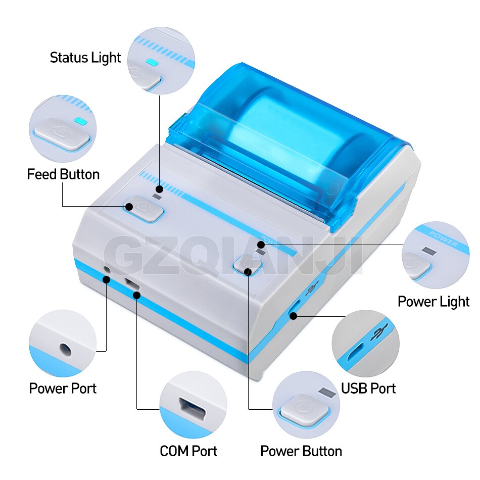 2inch Pos Label Printer USB+Bluetooth Barcode Generated Printing Edit Android Tablet with MHT Lable App Thermal Printer GZL2003