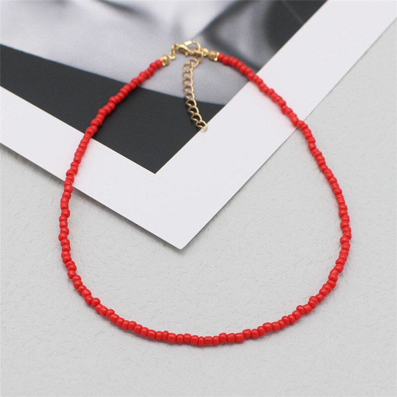 Simple Seed Beads Strand Choker Women String Beaded Short Bohemia Clavicle Jewelry Necklace