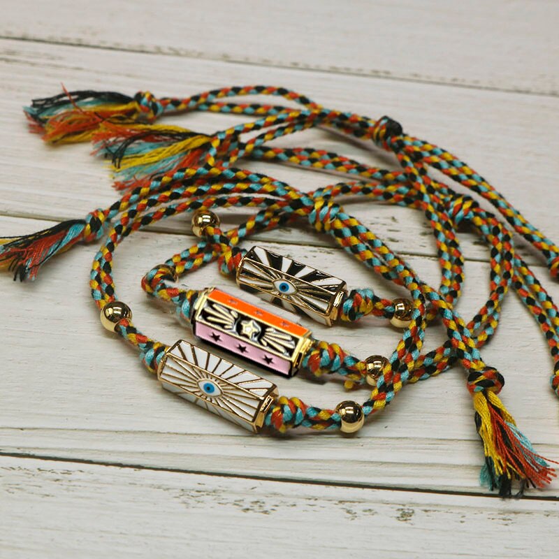 Handmade woven ethnic zircon turkish evil eye bracelet women's braided lucky enamel amulet rope bracelets for women jewelry ys -08