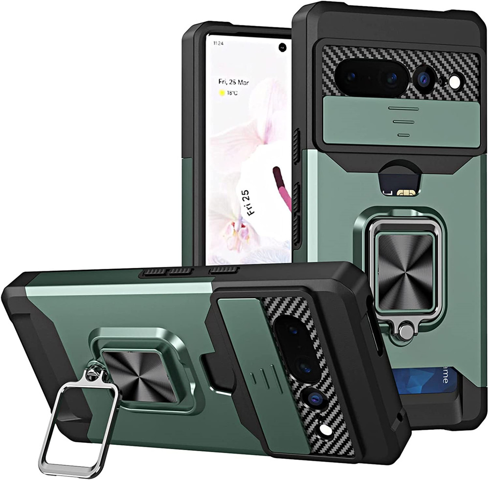 Pixel7 For Google Pixel 7 Pro Case Card Slot Bag Finger Ring Holder Stand Cover Pixel 7 Pro Phone Funda For Google Pixel 6 7 Pro: CANVAS / light green
