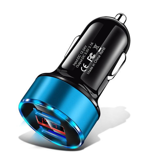 2 In 1 Car Charger Voor Iphone Samsung Huawei Dual Usb Auto Fast Charger Led Digitale Display Universele Mobiele Telefoon auto Adapter: Blue