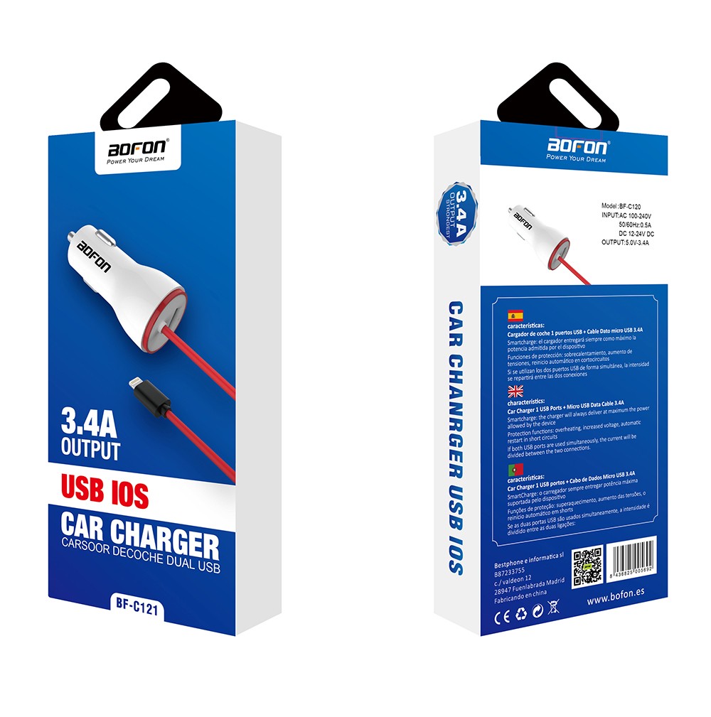 Cocle ladegerät mit Blitz kabel 3,4 EINE 1M Zigarette Leichter Adapter mit 1 USB ports Quick Charge Kompatibel mit iPhone