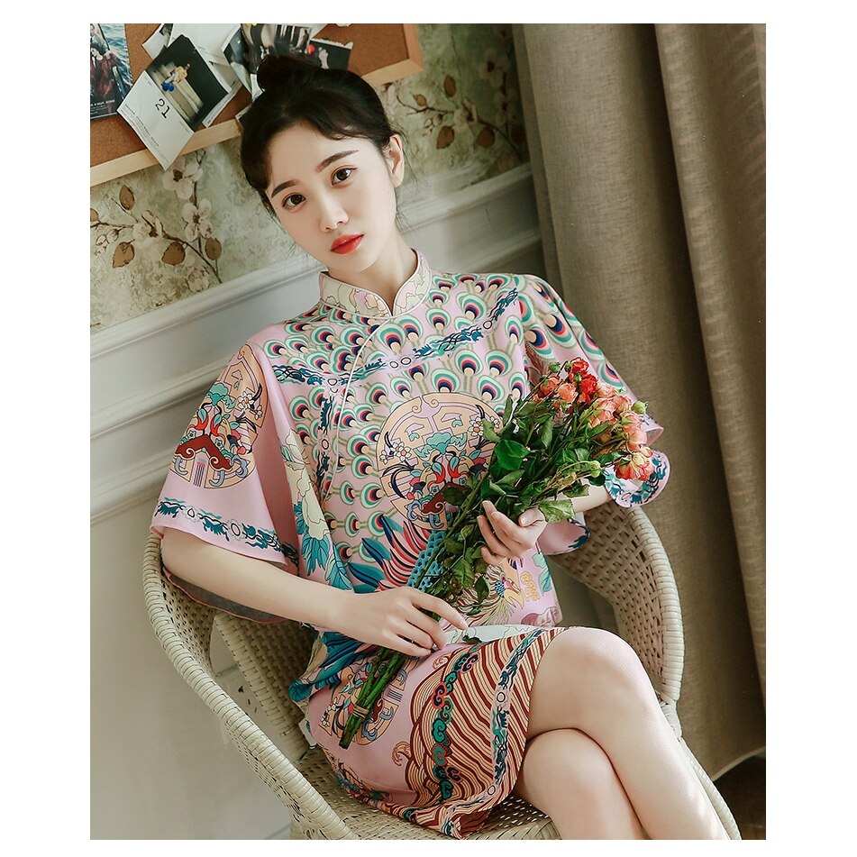 ¡Verano ! VESTIDOS rosas para chicas jóvenes, vestidos elegantes a la sueltos chinos de Año , Qipao tradicional mejorado, ropa de mujer