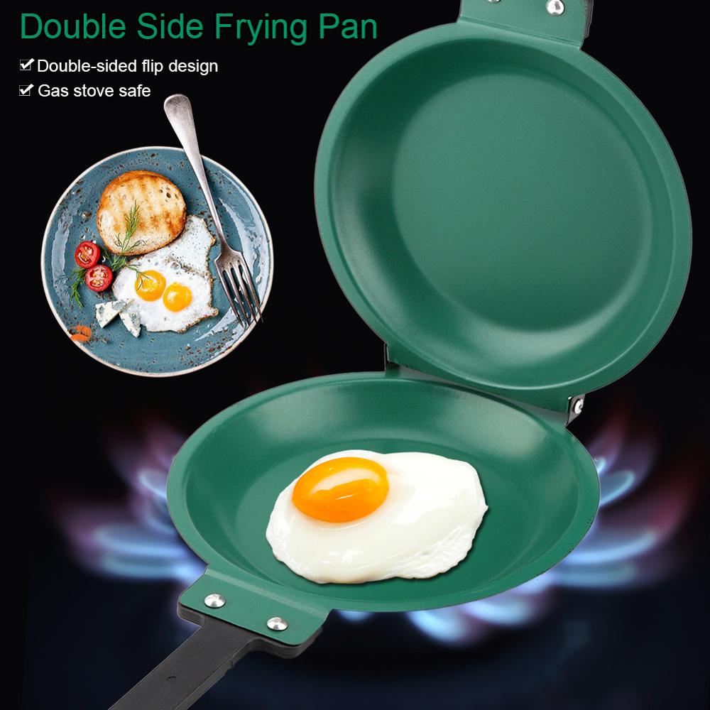 Sartén antiadherente de doble cara para el hogar sartén antiadherente verde con tapa, sartén para pancakes con recubrimiento de cerámica, utensilios de cocina