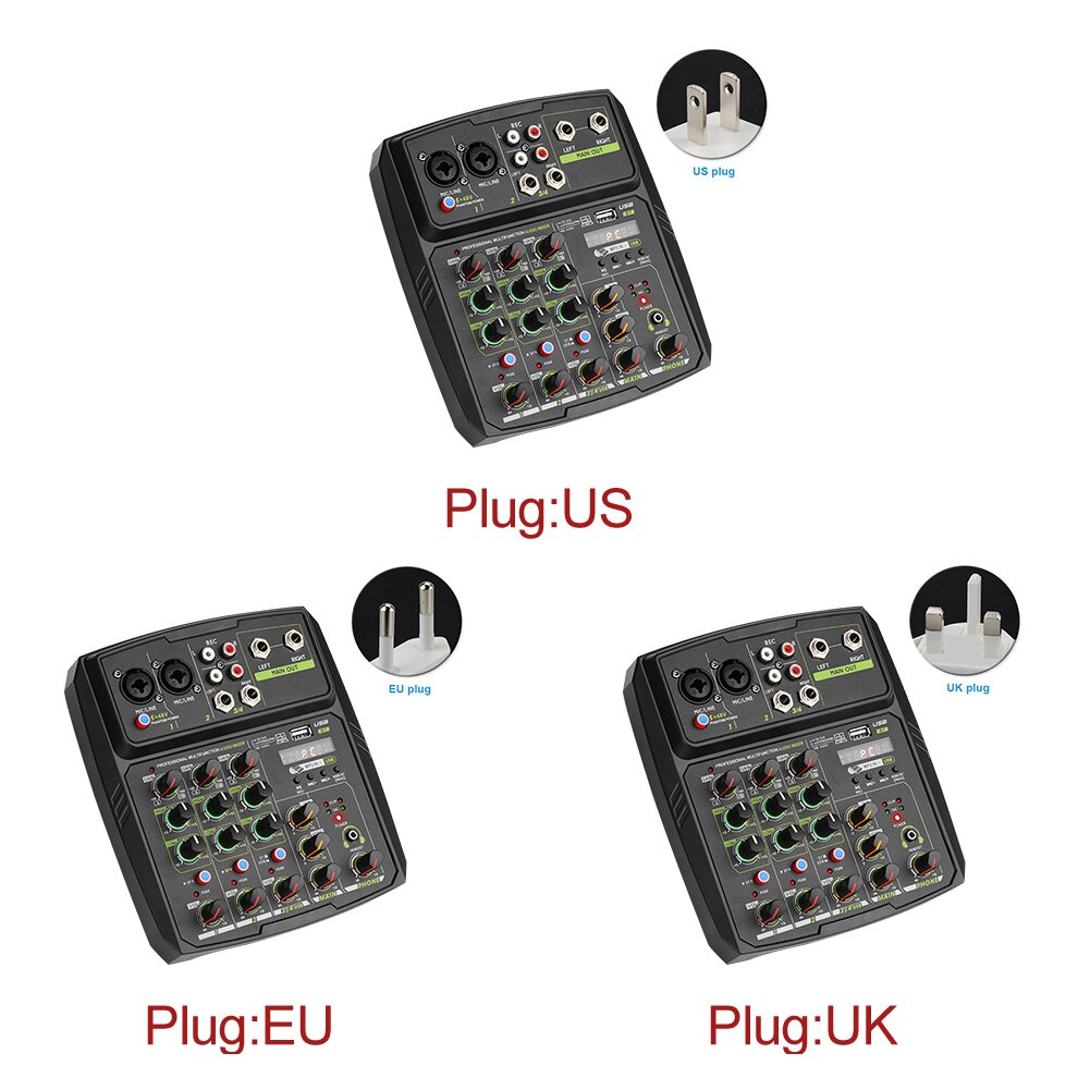 4 canais de áudio mixer usb casa mini gravação de música com placa de som bluetooth profissional estéreo mixing console festa computador