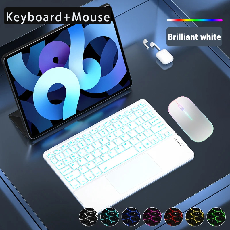 Multilingual 7-Colors Backlit Wireless with Touchpad Keyboard Rechargeable Portable Keyboard For iPad Tablet Laptop IOS Android: Khaki / BLACK SWITCH