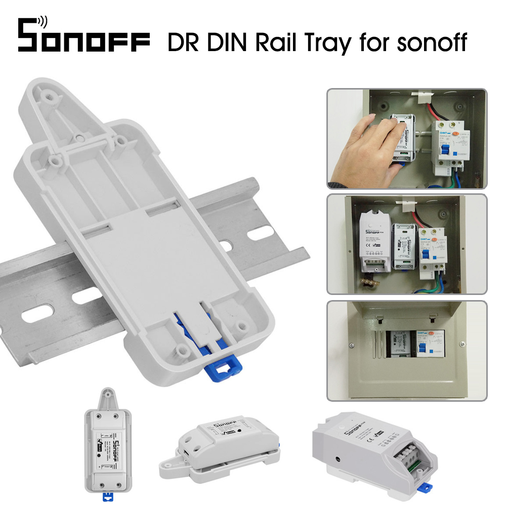 DIN Rail Tray Adjustable Mounted Rail Case Holder For Wifi Remote Control Switch Sonoff Basic RF Pow TH10 TH16 Dual Smart Switch