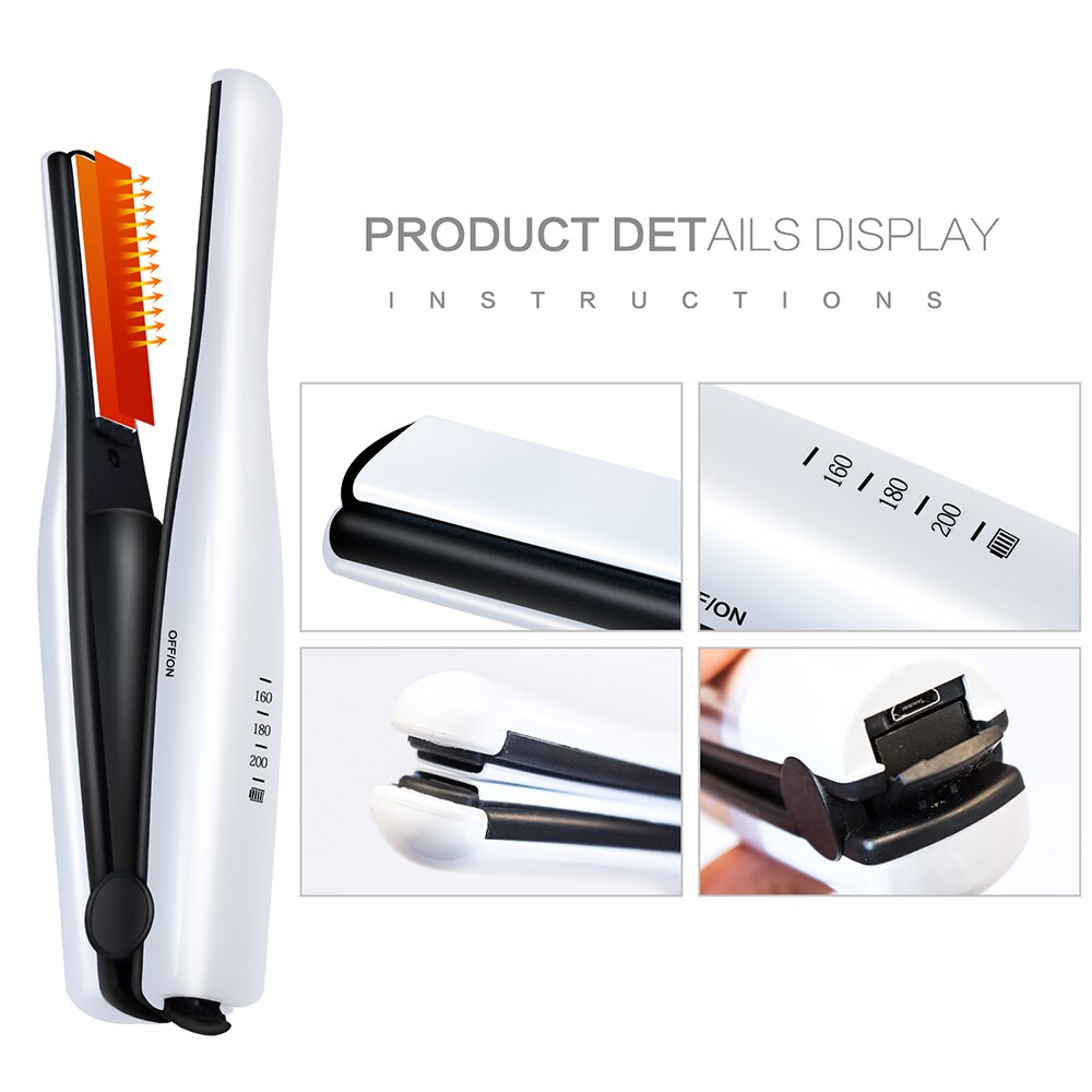 Draagbare oplaadbare li-ion batterij 2400 mah mini draadloze stijltang keramische plaat stijltang haar krultang