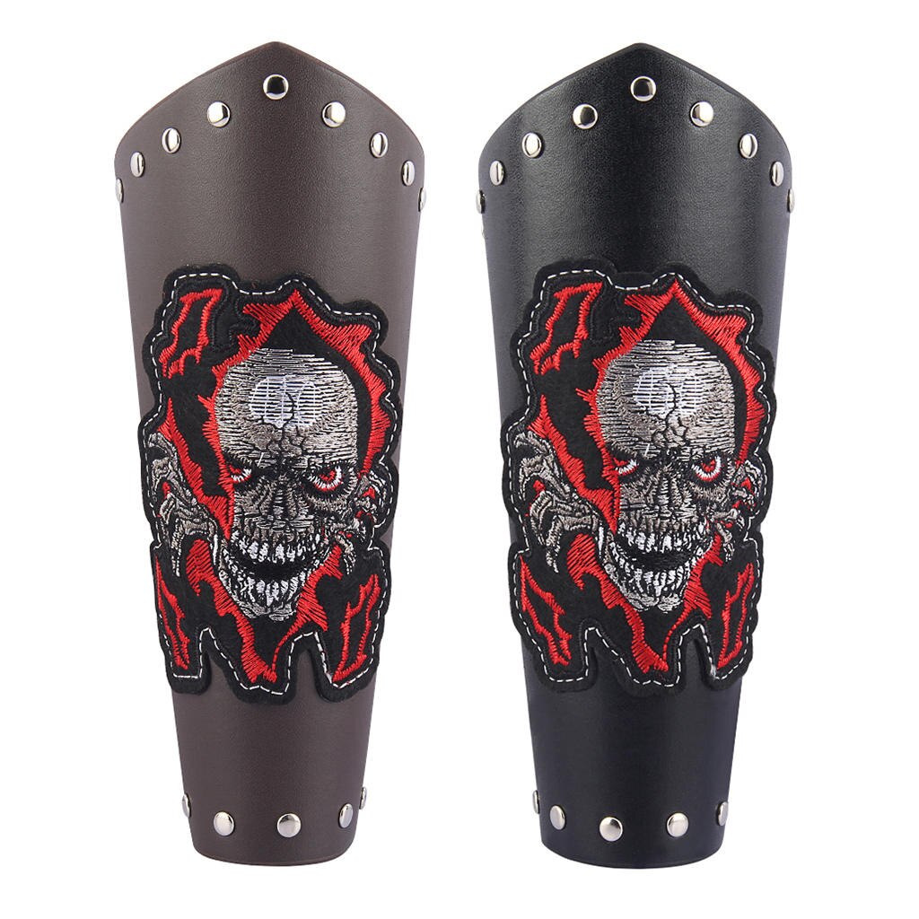 Bracciale Cosplay per motociclisti con bracciale largo in pelle con fasciatura teschio alato ricamato Steampunk per adulti