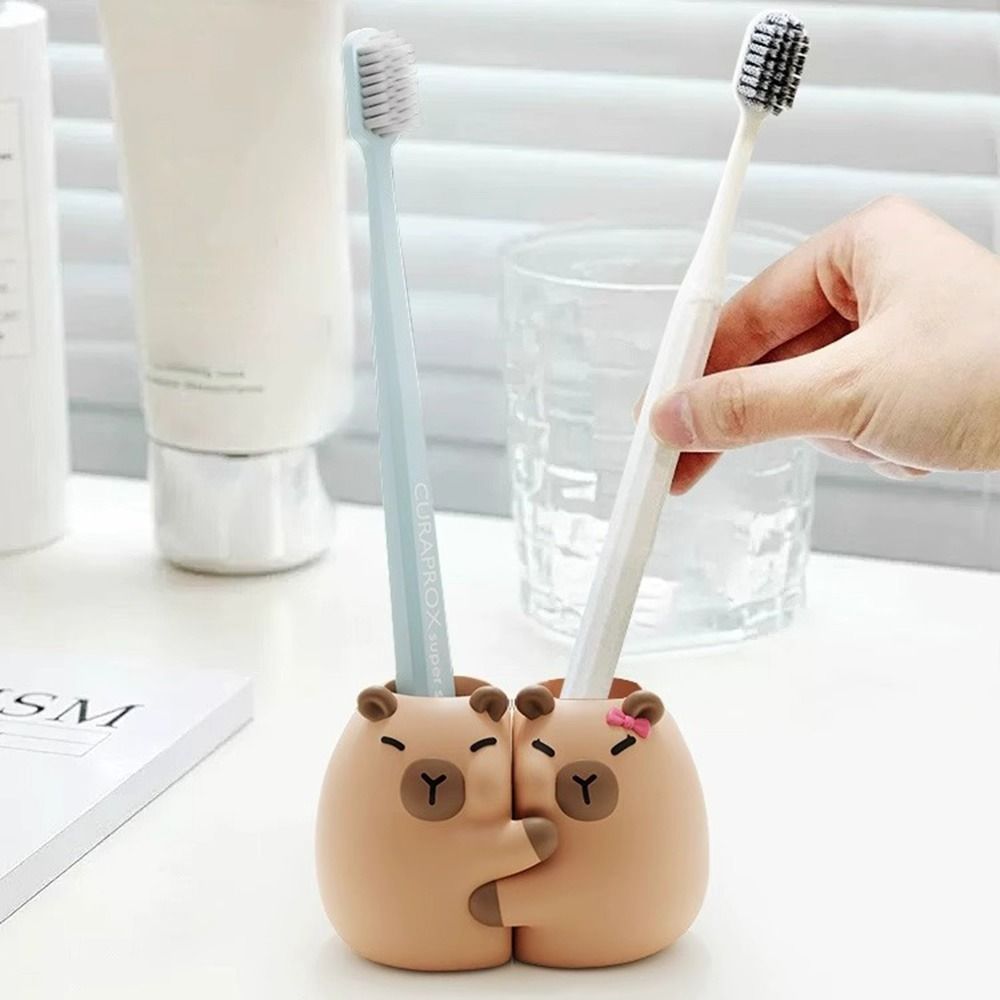 Multi-functional Capybara Toothbrush Holder Drain Hole Hanging/Free Standing Couple Toothbrush Rack Space Saving Stable