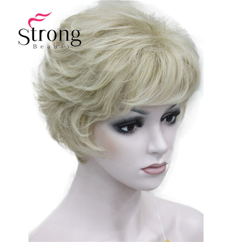 StrongBeauty Dame Frauen Kurze Syntheic Natürliche Welle Perücken Licht Braun Haar Perücke FARBE ENTSCHEIDUNGEN: 24BT613 blond mischen