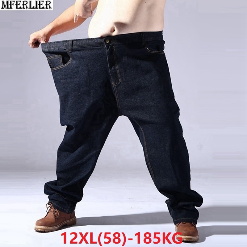 Stor størrelse store mænds jeans 9xl 10xl 11xl 12xl bukser efterårsbukser elastik lige 50 54 56 58 jeans stretch sort plus størrelse