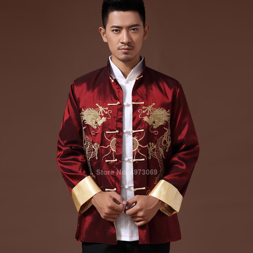 Costume traditionnel chinois brodé Dragon pour homme, haut de chemise, veste Cheongsam Hanfu, Vintage, 2022