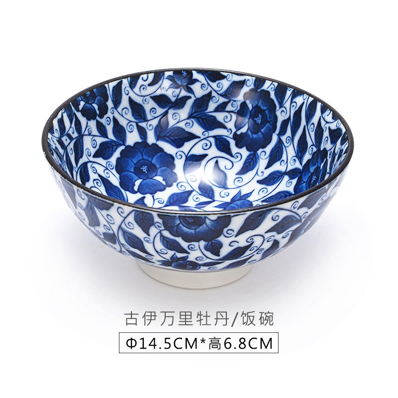 Keramische Rijstkom Mino-Yaki Japanse Indigo Geverfd Japanse Stijl Gerechten En Servies Onderglazuur Ambachten Huishoudelijke Noodle Kom: FMD-07