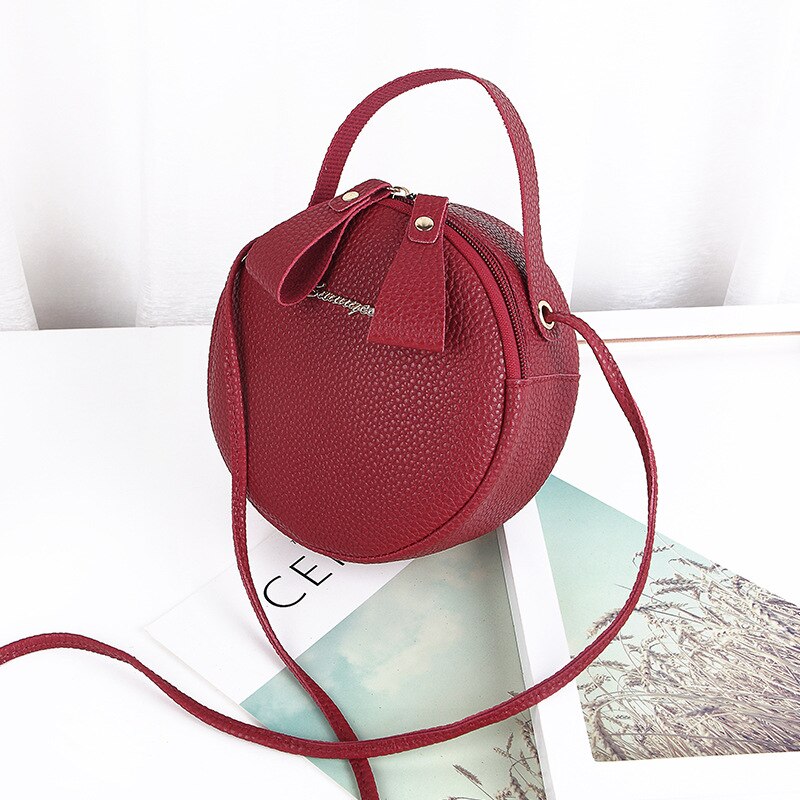neue Frauen Taschen Niedliche Kleine Runde Tasche PU Schulter Tasche Litschi aufbringen Diagonale Tasche Tragbare Tasche: rot
