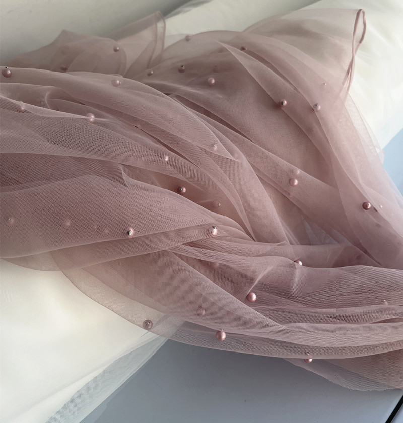 Zachte tule stof met parels voor bruiloft, bruidsjurken en feestdecoraties, gordijnen, stoelrug, garen, mesh, doe-het-zelf naaimateriaal