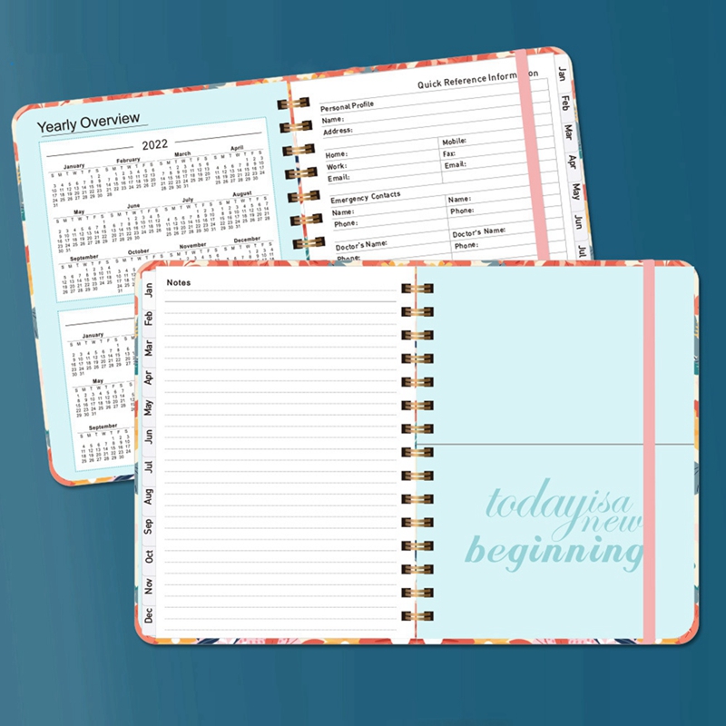 Engels Schema Notepad Daily Planner A5 Spoel Notebook (Tropische Bloem)