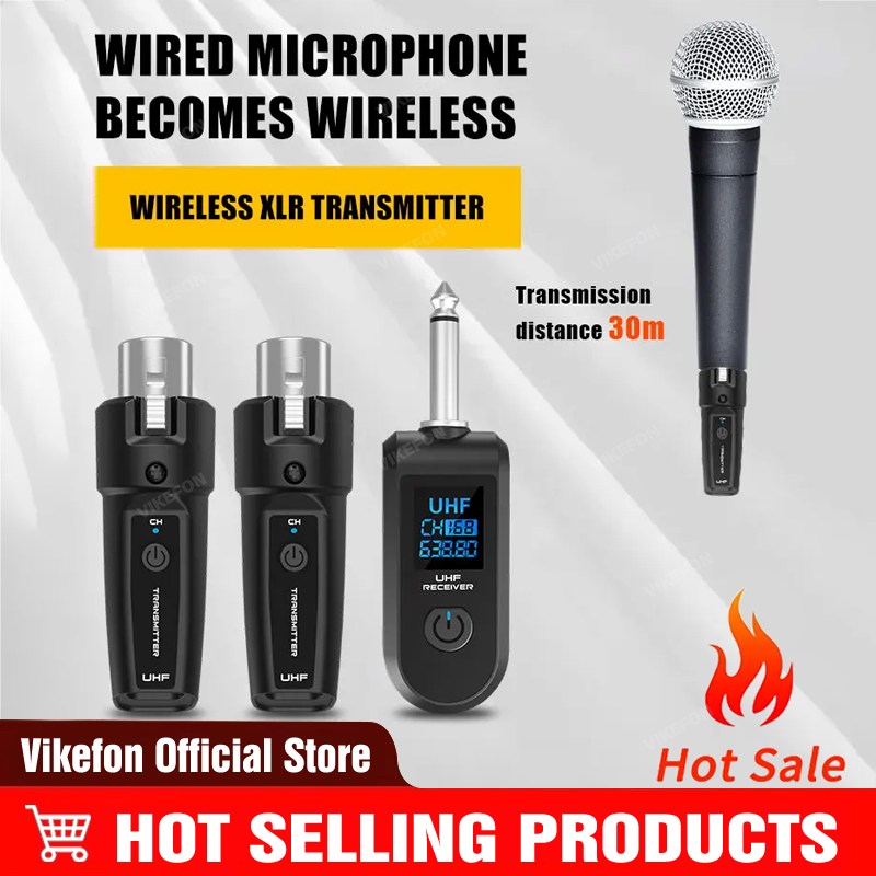 UHF XLR Adapter System Wireless Microphone Transmitter Receiver System for Dynamic Microphone Guitar Audio Mixer PA System