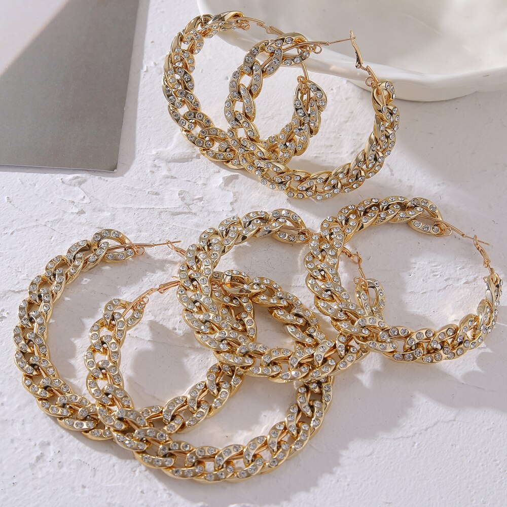 IPARAM Punk Gold Crystal Big Circle Hoop Earrings Retro Twist Geometric Circle Metal Earrings Statement Female Gothic Jewelry